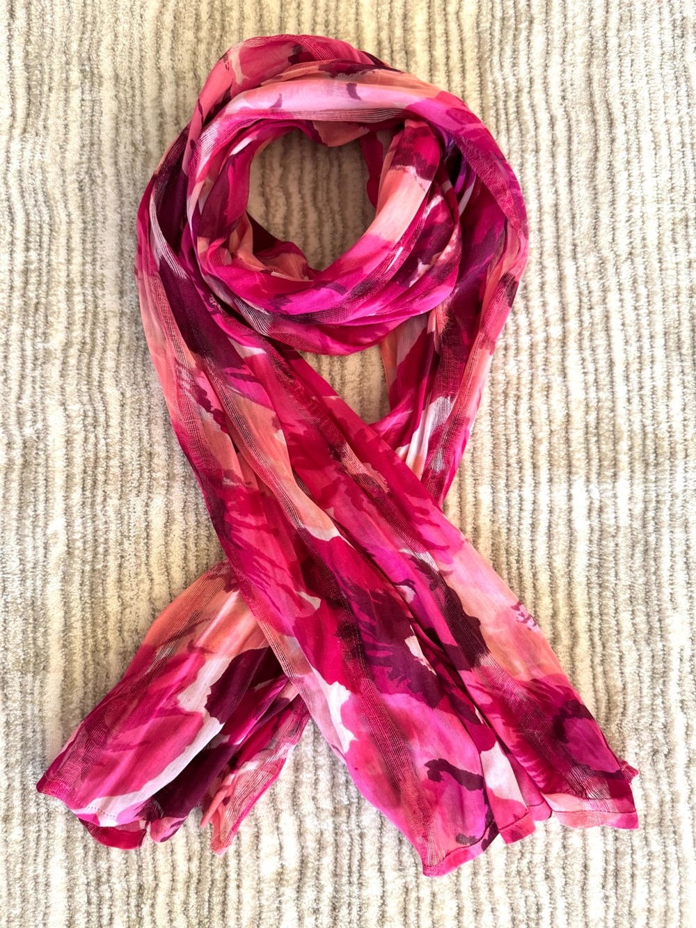 LOFT Pink Fuchsia Abstract Floral Scarf Cotton Blend 24x70